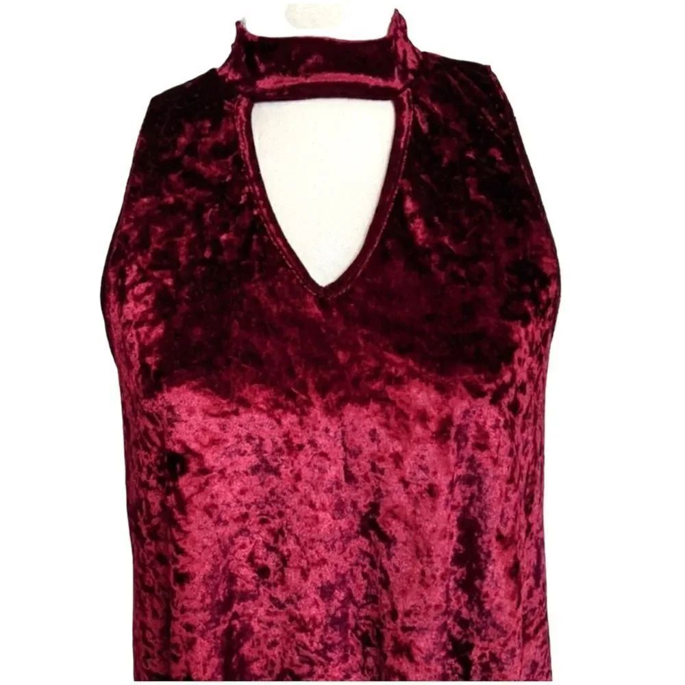 Altar’d State Burgundy Red Crushed Velvet Choker Dress Size Medium - Picture 3 of 13